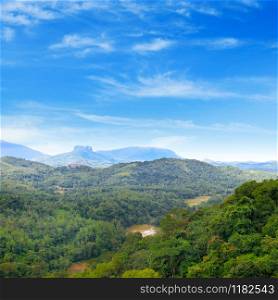 Mountains and tropical vegetation. Sri Lanka landscapes nature background.