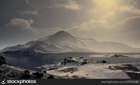 Mountains covered with ice in Antarctic landscape