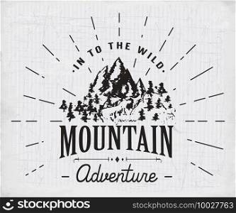 Mountains handdrawn sketch emblem. outdoor c&ing and hiking activity, Extreme sports, outdoor adventure symbol, vector illustration on grunge background.. Mountains handdrawn sketch emblem. outdoor c&ing and hiking activity, Extreme sports, outdoor adventure symbol, vector illustration on grunge background