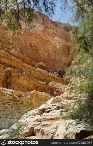 Mountains in the Ein Gedi Nature Reserve on the shores of the Dead Sea in Israel.. Dead Sea Mountains