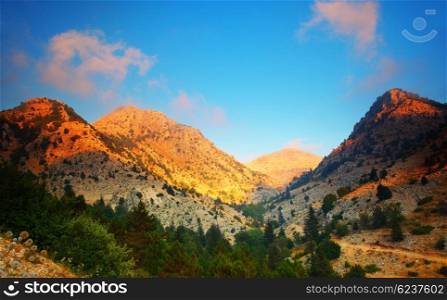 Mountains landscape valley peaceful sunset scene