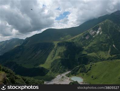 Mountains landscape with green hills and sky for travel and hiking