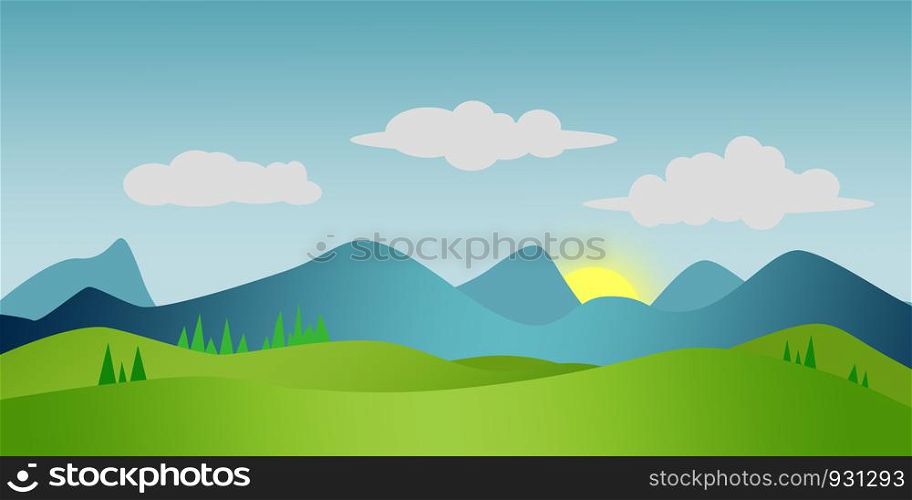 Mountains landscape with pines and hills, 3D rendering