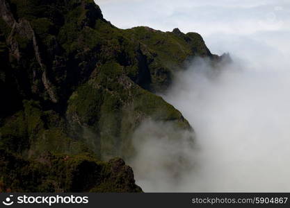 Mountains of Madeira island above the clouds at Pico do Areeiro and Ruivo