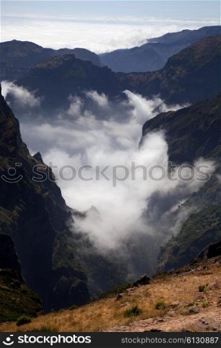Mountains of Madeira island above the clouds at Pico do Areeiro and Ruivo