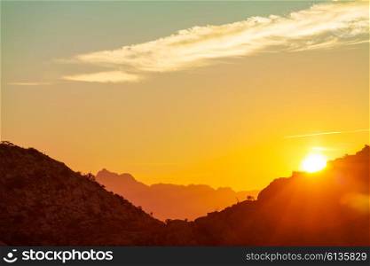 Mountains on sunset. Scenic Sunset in the mountains