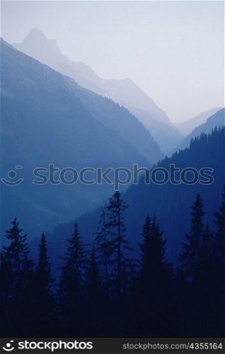Mountains overcast by fog, European Alps, Austria