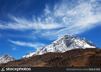 Mountains peak Nuptse in Himalayan