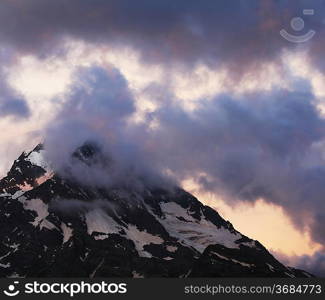 Mountains peak on sunrise