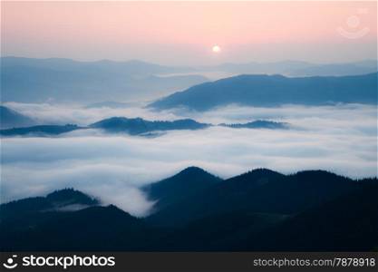 Mountains ridge at foggy morning. Smoky mountains national park, USA