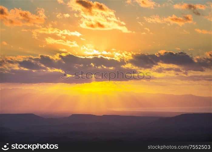 Mountains silhouette in Cyprus at sunset