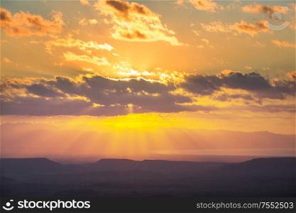 Mountains silhouette in Cyprus at sunset
