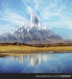 mountains. snow peaks near the lake landscape