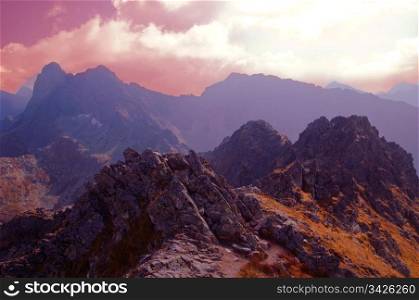 Mountains sunrise landscape. Tatra colorful picture