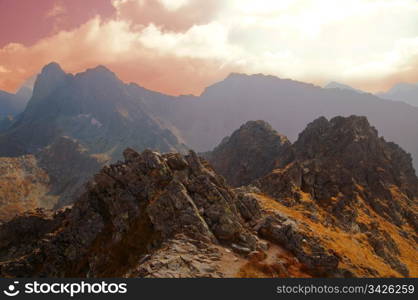 Mountains sunset landscape. Tatra colorful picture