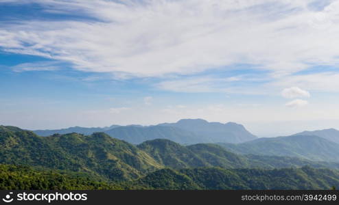 mountains under mist in the morning at Khao Kho National Park, Phetchabun province, Thailand, wide angle panorama view