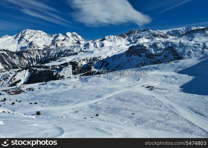 Mountains with snow in winter, Meribel, Alps, France