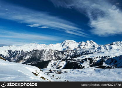 Mountains with snow in winter, Meribel, Alps, France