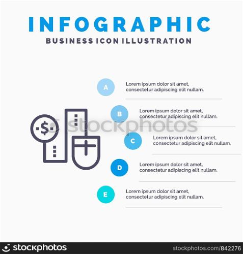 Mouse, Connect, Money, Dollar, Connection Line icon with 5 steps presentation infographics Background