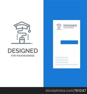 Mouse, Graduation, Online, Education Grey Logo Design and Business Card Template