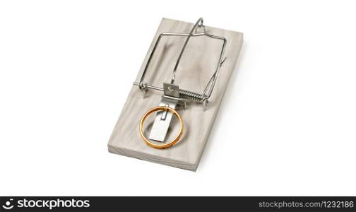 mouse trap with engagement ring isolated on white with clipping path