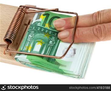 mousetrap with ? bills. image debts and loans.