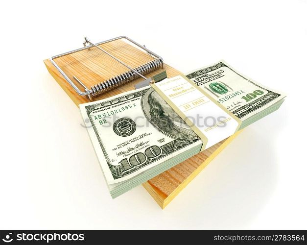 Mousetrap with dollar. 3d