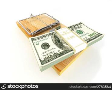 Mousetrap with dollar. 3d