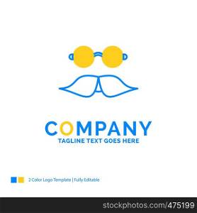moustache, Hipster, movember, glasses, men Blue Yellow Business Logo template. Creative Design Template Place for Tagline.