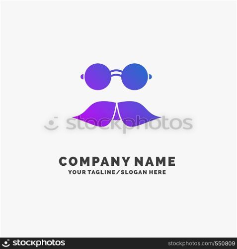 moustache, Hipster, movember, glasses, men Purple Business Logo Template. Place for Tagline.. Vector EPS10 Abstract Template background