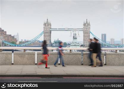 Movement of people at Tower bridge in London