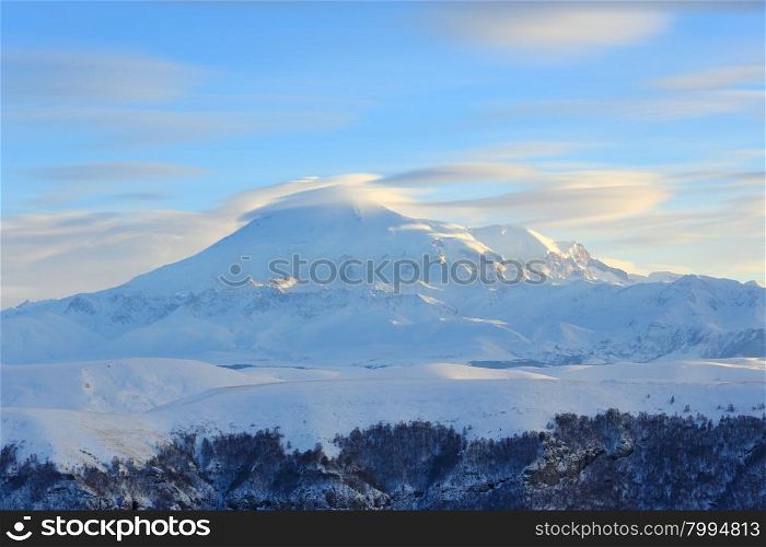 Movement of the clouds on the mountains Elbrus, Northern Caucasus, Russia.