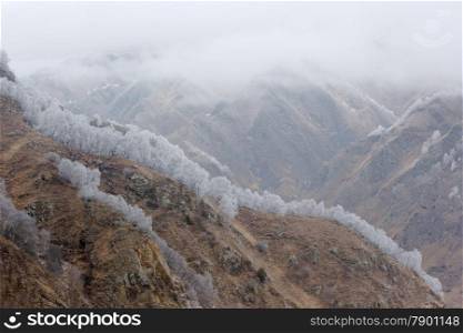 Movement of the clouds on the mountains, Northern Caucasus, Russia.