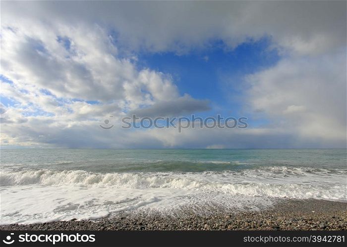 Movement of the clouds over the Black Sea. Pitsunda, Abkhazia.