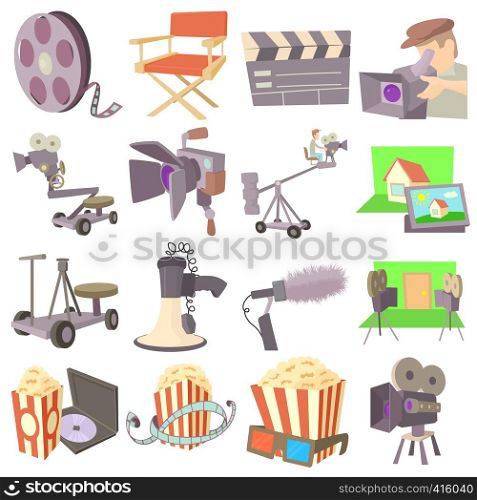 Movie cinema symbols icons set. Cartoon illustration of 16 movie cinema symbols vector icons for web. Movie cinema symbols icons set, cartoon style