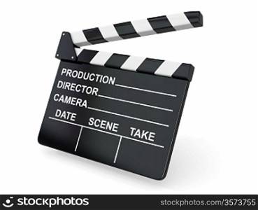Movie industry. Clapperboard on white background. 3d