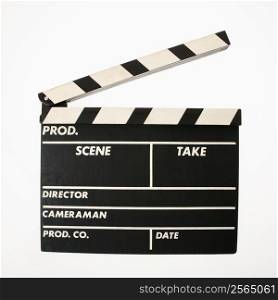 Movie scene clapboard with blank copy space against white background.