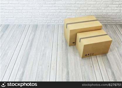 moving boxes at a new home, 3d rendering