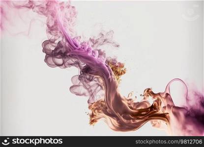 Moving pink and golden flames and smoke on a white background. Illustration Generative AI