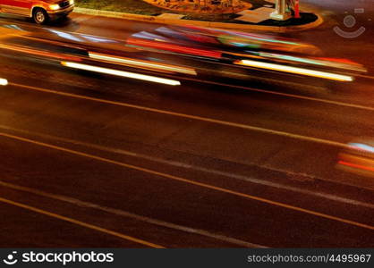 Moving traffic and car lights in the evening