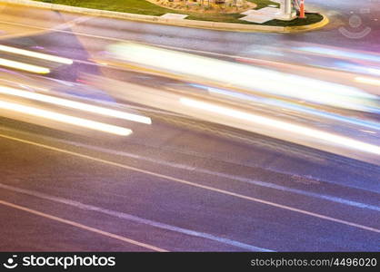 Moving traffic and car lights in the evening