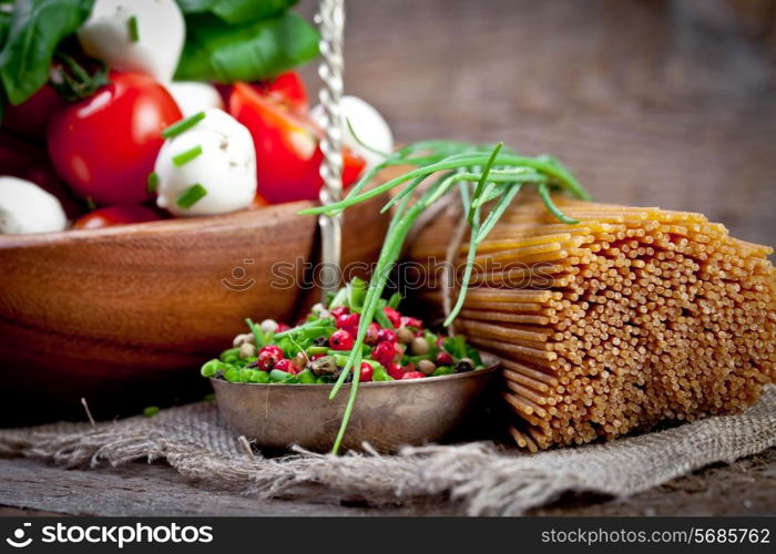 Mozzarella cheese with cherry tomatoes and basil