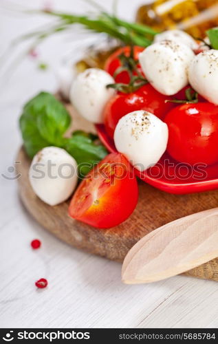 Mozzarella cheese with cherry tomatoes and basil