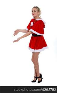 Mrs. Claus holding an invisible object
