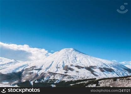 Mt. Erciyes volcano covered with snow in winter season, on a clear sky day