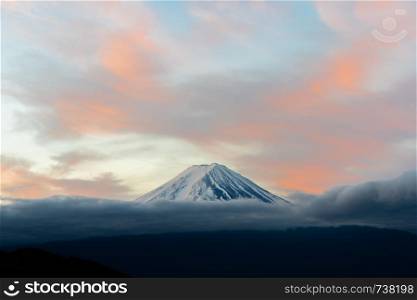 Mt.Fuji beautiful dawn sunrise in Kawaguchiko Fujiyoshida town