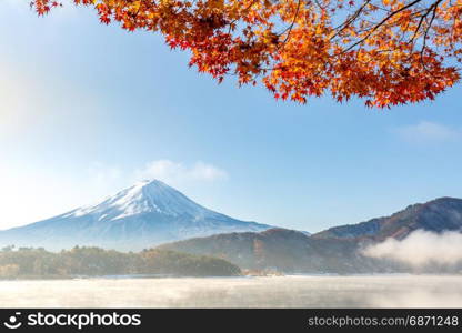 Mt. Fuji in autumn at Kawaguchiko or lake Kawaguchi with snow in Fujikawaguchiko Japan