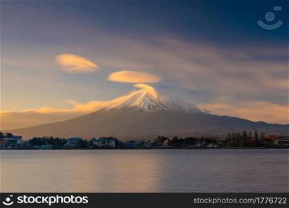 Mt. Fuji sunrise at Lake Kawaguchi in Japan