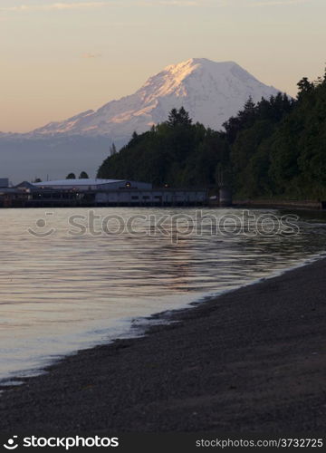 Mt. Rainier looms large over north Tacoma and Point Defiance waterfront