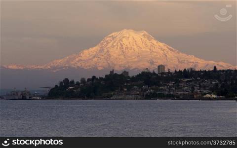 Mt. Rainier looms large over north Tacoma and Ruston Way waterfront